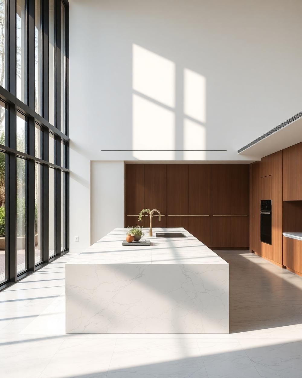 Villa Aroeira — Ilha de cozinha monolítica, bancadas e lavatórios · 68 m² em Calacatta Gold · 20 mm